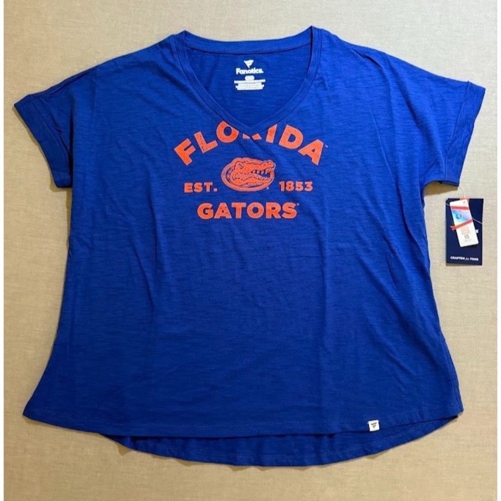 Florida Gators Fanatics Football T-Shirt Women's Large Blue V-Neck Short Sleeve